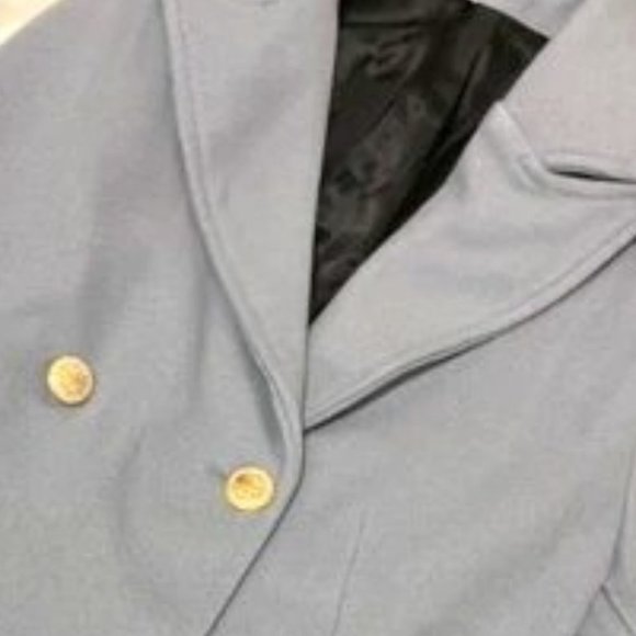 Double Breasted Lapel Collar Button Up pocketed Overcoat Blue - Picture 8 of 8